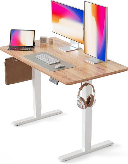 CubiCubi 40 x 24 Inches Electric Standing Desk, Height Adjustable Sit to Stand Desk, Home Office Table with Splice Board, Light Rustic