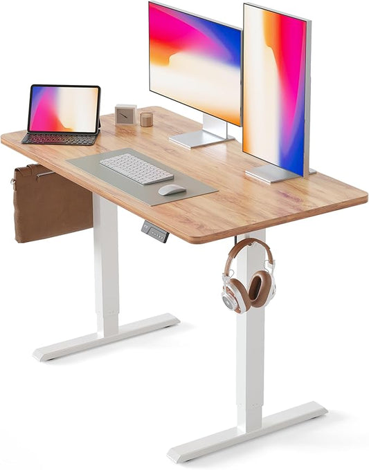 CubiCubi 40 x 24 Inches Electric Standing Desk, Height Adjustable Sit to Stand Desk, Home Office Table with Splice Board, Light Rustic
