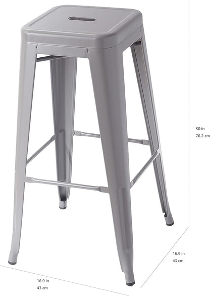 Amazon Basics Metal Bar Stools - 30-Inch, Set of 4, Dark Grey