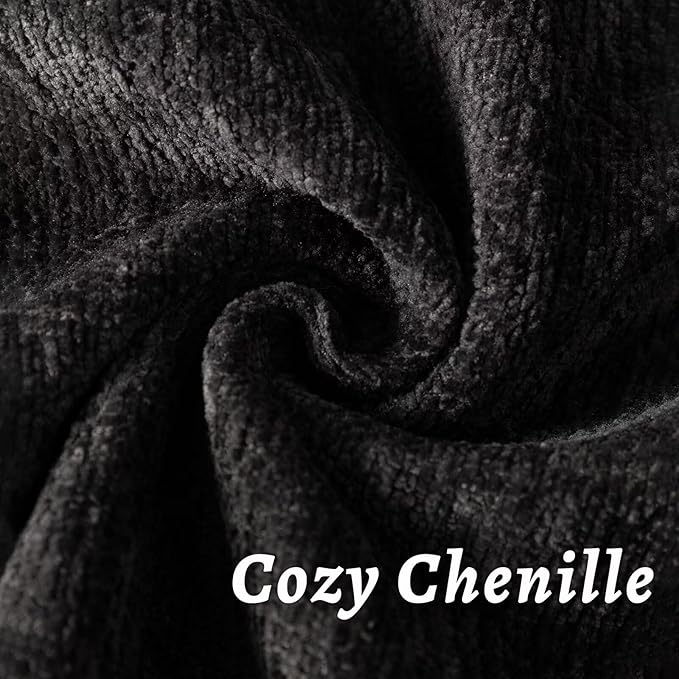Black Decorative Throw Pillow Covers 24x24 Inch Set of 2 Cozy Soild Chenille Cushion Cases Soft Textured Square Couch Pillows Cover Boho Accent Farmhouse Pillowcases for Sofa Bed