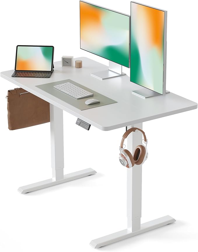 CubiCubi 40 x 24 Inches Electric Standing Desk, Height Adjustable Sit to Stand Desk, Home Office Table with Splice Board, White