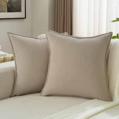 FUTEI Oatmeal Chenille Throw Pillow Covers 26x26 Inch Set of 2,Edges Double-Stitched Euro Pillow Shams,Modern Home Decor for Couch Living Room