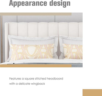 AGARTT Upholstered Platform Bed Frame King Size with Headboard and Footboard/Wooden Slats Support/No Box Spring Needed/Easy Assembly,Beige Velvet