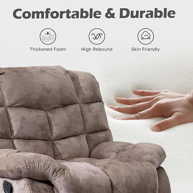 EBELLO Manual Recliner Couch Set, Soft Fabric Reclining Living Room Sofa Set, Includes Single Recliner Chair and 3PC Bonded Sofa, Light Brown