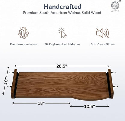 Wood Computer Desk with Keyboard Tray - 48x27 Solid Wood Desk, Live Edge Walnut Desk, Sturdy Metal Legs - Scratch and Stain Resistant Finish - Premium Quality