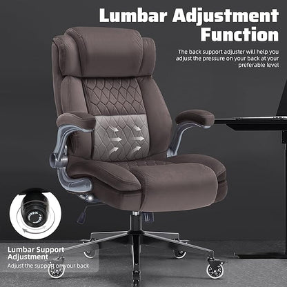 Large High Back Office Chair with Flip Arms- Executive Desk Chair with Locking Wheels, Adjustable Lumbar Support, Ergonomic Breathable Fabric Computer Chair Prevents Cats Scratching