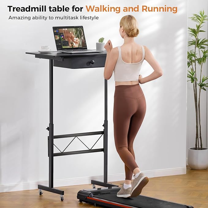 COMHOMA Small Standing Desk Adjustable Height Small Computer Desk Mobile Portable Rolling Laptop Table with Wheels 32" Computer Workstation Sit Stand Desks Portable Standing Table Treadmill desks