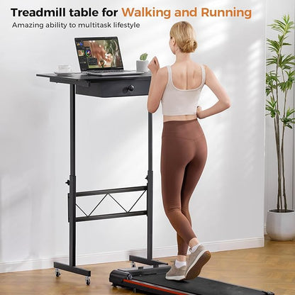 COMHOMA Small Standing Desk Adjustable Height Small Computer Desk Mobile Portable Rolling Laptop Table with Wheels 32" Computer Workstation Sit Stand Desks Portable Standing Table Treadmill desks