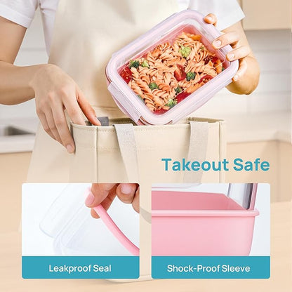 Vtopmart 5 Pack 28oz Glass Food Storage Containers Set with Silicone Sleeve，Glass Meal Prep Containers, Lunch containers with Airtight BPA-Free Plastic Lids, Dishwasher, Microwave, and Freezer Safe
