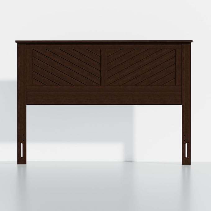 Serene Queen Size Wood Headboard Diagonal Panel Design in a Stained Walnut Finish