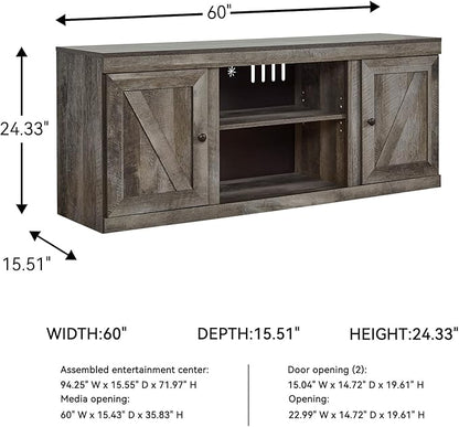 Signature Design by Ashley Wynnlow Rustic Large TV Stand up to 60" with 3 Adjustable Shelves and Fireplace Option, Gray