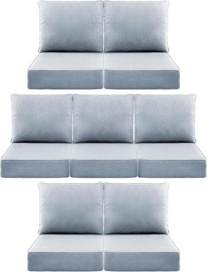 Luxury 6" Outdoor Cushions for Patio Furniture, 24x24x6" Thick Seat Cushion Set of 7, Fade Resistant Couch Chair Replacement Cushions High Density Wicker Chair Cushion w/ Removable Cover Baby Blue