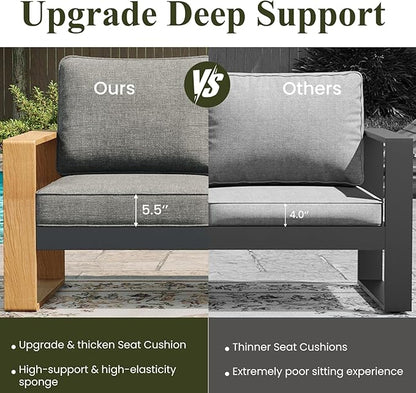 LayinSun 5 Pieces Aluminum Patio Furniture Set with Coffee Table, Oversized Seat with Hight Back, Outdoor Conversation Sets for Porch, Balcony, Deck