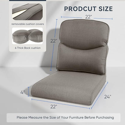 9-Piece Outdoor Patio Cushion Set - Fade & Water Resistant with Removable Olefin Cover, 22x24x4 Inch Memory Foam Cushions for Wicker Sectional Sofa – Grey/Crescent