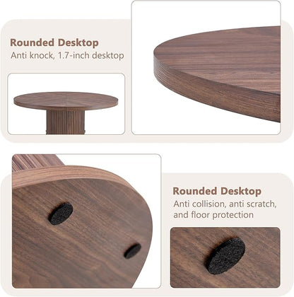 Round Dining Table Set for 6 with Two Storage, 47" Round Dining Table with 6 PU Leather Chairs, 7 Piece Kitchen Table Chairs Set of 6 with 1.7” Thick Wood Top, Roman Column Pedestal, Space-Saving