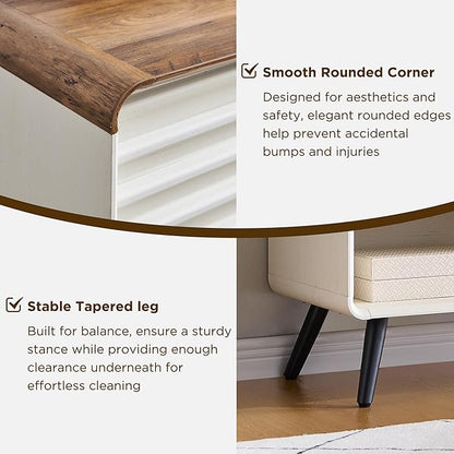 RedLemon 46" Entryway Table, Mid Century Modern Console Table with Slatted Sliding Door, Storage Shelf Wood Sofa Table Behind Couch for Hallway, Living Room, Foyer, Antique White