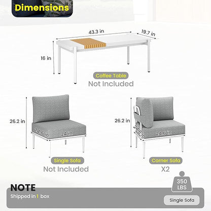 Sundale Outdoor 2 Pieces Patio Furniture Set, Metal Outdoor Sectional Sofa with Armrests and 6 Inch Olefin Cushion, All-Weather Modern Outdoor Conversation Sets