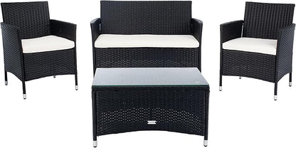 SAFAVIEH PAT7506A Collection Bandele Black and Beige 4-Piece Outdoor Living Patio Set