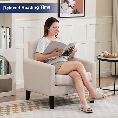 Accent Chairs Set of 2, Mid Century Modern Living Room Chairs Comfy Reading Chair with Upholstered Cushion Relax Armchair for Bedroom Apartment,Office, Begie