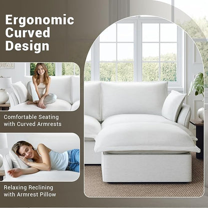 Oversized Cloud Modular Sectional Sofa, Comfy Down Filled Cloud Couch with Removable Cover, V Shaped 5 Seat Couch with Ottoman, Deep Seat Sectional Couches for Living Room, Cream White