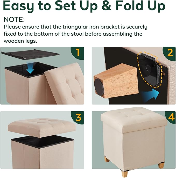 17.7" Ottoman with Storage, Square Storage Ottoman for Dorm, Velvet Ottomans with Legs for Living Room, Bedroom, White