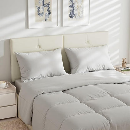 King Size Headboard, Faux Leather Headboard with Solid Wood & Sturdy Metal Legs, Adjustable Height Bed Headboards King Tufted Upholstered in Modern Button Design, Ivory