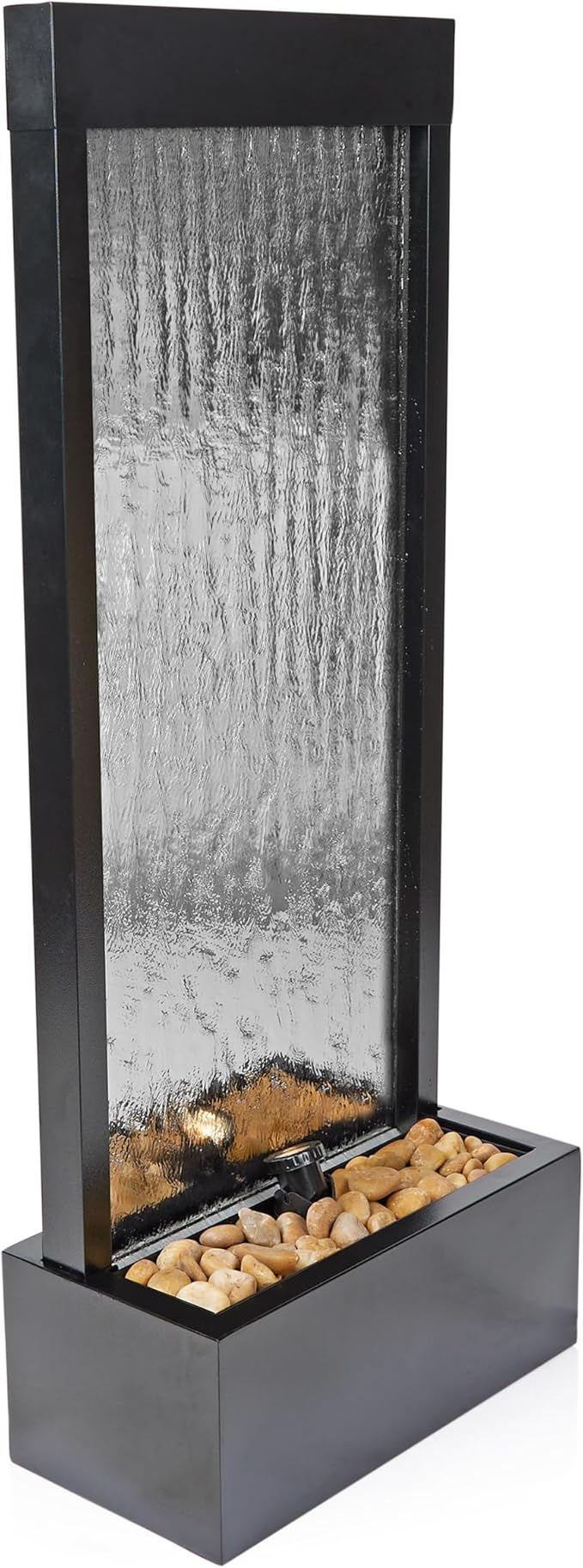 Alpine Corporation - Mirror Waterfall Fountain with Stones & Lights - Zen Indoor/Outdoor Decor for Office, Living Room, Patio, Entryway - 48 Inches (Silver)