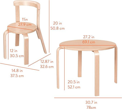 Bentwood Kids Table and Chairs Set, Kids Furniture, Natural, 5-Piece