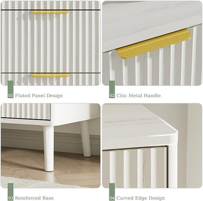 LYNSOM Fluted 9 Drawer Dresser for Bedroom, 55" Wide Modern Chest of Drawers with Curved Profile Design and Metal Handles, Wood Dresser TV Stand & Storage Organizer for Bedroom, Hallway, White