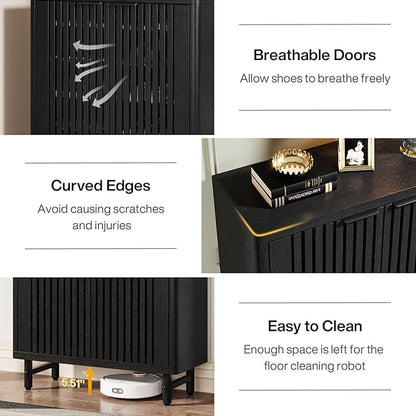 Tribesigns 6-Tier Shoe Cabinet with Shutter Doors, Large Wooden Shoe Organizer Rack with Adjustable Shelves, Modern Farmhouse Hidden Storage Furniture for Entryway, Hallway (Black)
