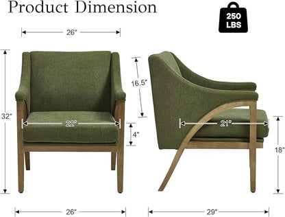 EALSON Modern Accent Chairs Set of 2 Comfy Living Room Chairs with Wooden Frame and Armrest Mid Century Upholstered Fabric Reading Lounge Armchairs for Living Room/Bedroom/Balcony, Chenille Green