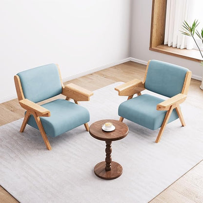Mid Century Modern Accent Chair, Fabric Upholstered Lounge Arm Chair with Solid Wood Frame for Living Room, Bedroom, Office, Reading Corner (Blue, Single Chair)