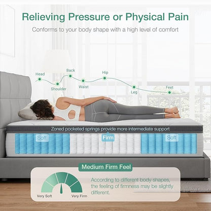 Novilla Twin Mattress for Kids, 10 Inch Twin Mattress Hybrid with Individually Pocket Innerspring, Pressure Relief & Motion Isolation, Medium Firm Feel