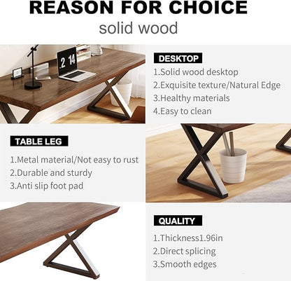 Solid Wood Rustic Style 47-inch Computer Desk - Large Office Desk for Home Office, Modern and Simple Design, Ideal for Dining,Study, Writing