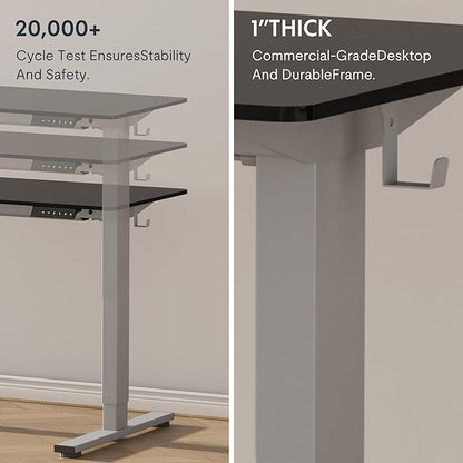 FLEXISPOT EN1 One-Piece Adjustable Desk 40 x 24 Inches Stand Up Desk Workstation Electric Standing Desk with Seamless Desktop (Silver Frame + 40 inches Black Top, 2 Packages)
