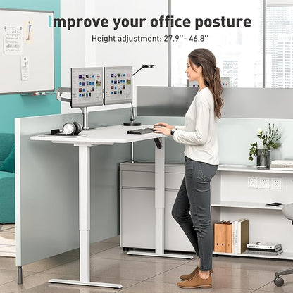 One-Piece Electric Standing Desk, 48 x 24 Inch Adjustable Height Sit to Stand Up Desk for Home Office, Work & Study, Black Frame & White Desktop (2 Packages)