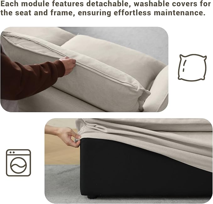 Oversized Cloud Modular Sectional Sofa, Comfy Down Filled Cloud Couch with Removable Cover, Deep Seat Armchair, Single Sofa Chair, Sectional Couches for Living Room, Light Gray