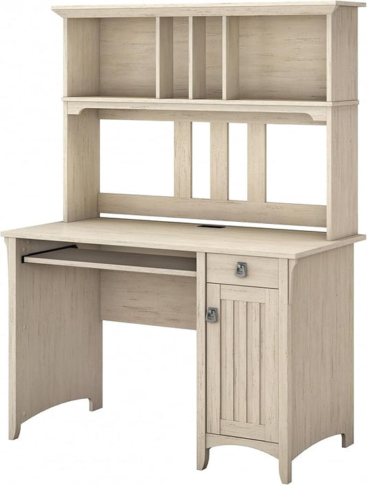 Bush Furniture Distressed Finish Options Include a Cream Colored Antique White, Pure White with Shiplap Gray, Cape Cod Gray, Vintage Black, Ash Brown, Reclaimed Pine and Driftwood Gray