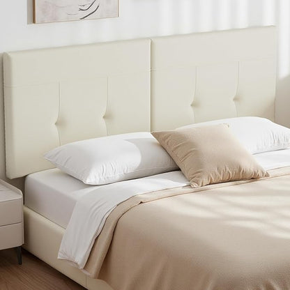 Upholstered King Size Headboard, Headboard King with Sturdy Metal Legs, Tufted Upholstery Design Bed Headboards with Adjustable Width & Height (Ivory)