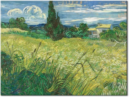 Wieco Art Abstract Large Canvas Prints Wall Art Green Field 1889 by Van Gogh Famous Oil Paintings Reproduction Artwork Stretched Landscape Picture for Home Office Decoration Wall Decor