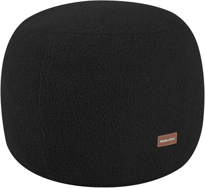 MeMoreCool Stuffed Round Pouf Ottoman Foot Rest, Floor Pouf Foot Stool with Soft Foam Chunk Filling, Small Round Ottoman Footstool Circle Footrest for Living Room, Black