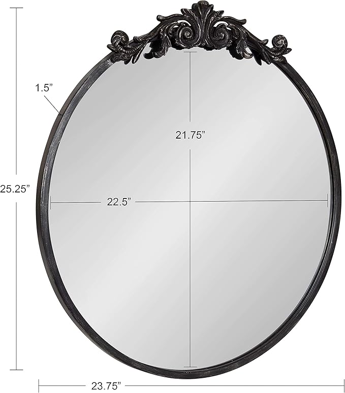 Kate and Laurel Arendahl Ornate Glam Round Mirror, 24 Inch Diameter, Black, Dramatic Baroque Style Wall Mirror for Vintage Antique Inspired Home Decor Aesthetic