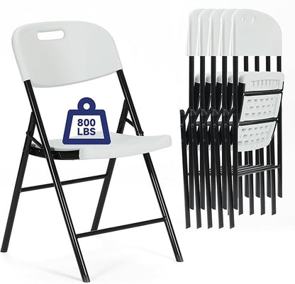 6 Pack Thicker 800 LBS White Folding Chairs, Commercial Grade Folding Chair, Foldable Chairs for Events