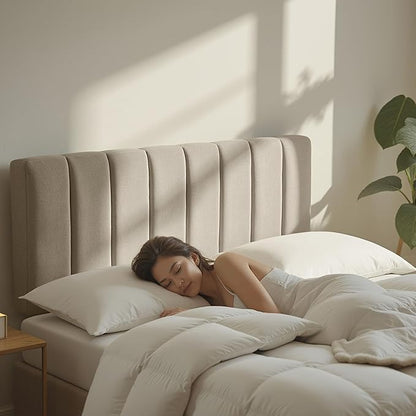 Nestl Upholstered Twin Headboard - Easy Assemble Channel Stitched Headboard Twin Size - Wall Mounted Headboards with 3D Soundproof Wall Panels Peel & Stick Floating Headboards, Beige