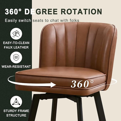 Swivel Counter Height Bar Stools Set of 3, 30'' Modern Barstools with Backs and Metal Legs, Upholstered Bar Chairs, Faux Leather Dark Brown Stools for Kitchen Island Chairs
