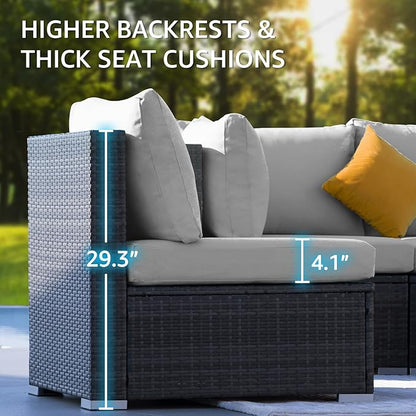 NICESOUL 9 Piece Outdoor Patio Sectional Furniture Sofa Set with Fire Pit Natural Gas/Propane, 29.3'' High Backrest XL Large Conversation, Wide&Deep Seating Comfy Wicker Sectionals with Chaise Lounge
