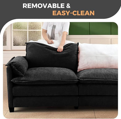 ELUCHANG Oversized 153" Modular Sectional Sofa, Comfy Deep Seat Cloud Couch, Sleeper Sofa Bed, 8 Seat Modern Couch with Removable Cover for Living Room, Apartment, DIY Combination, Chenille Black