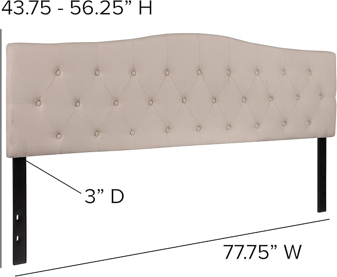 EMMA + OLIVER Tufted Upholstered King Size Headboard in Beige Fabric