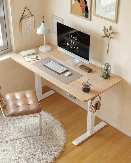CubiCubi Electric Standing Desk 55 x 24 Inches, Height Adjustable Sit to Stand Desk, Home Office Computer Desk with Splice Board, Maple