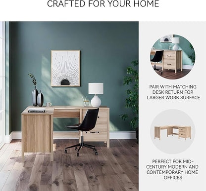 Signature Design by Ashley Battelle Casual L-Shaped Chevron Pattern 60" Home Office Desk with Return, Drawer and Cabinet, Light Brown